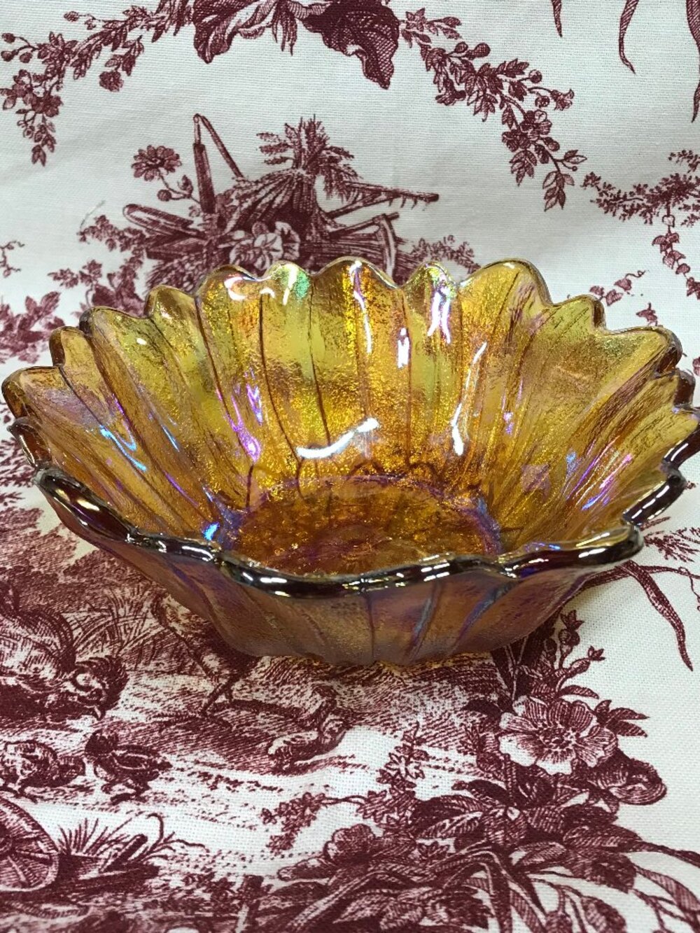 Indiana Glass Vintage Marigold Iridescent Sunflower Bowl